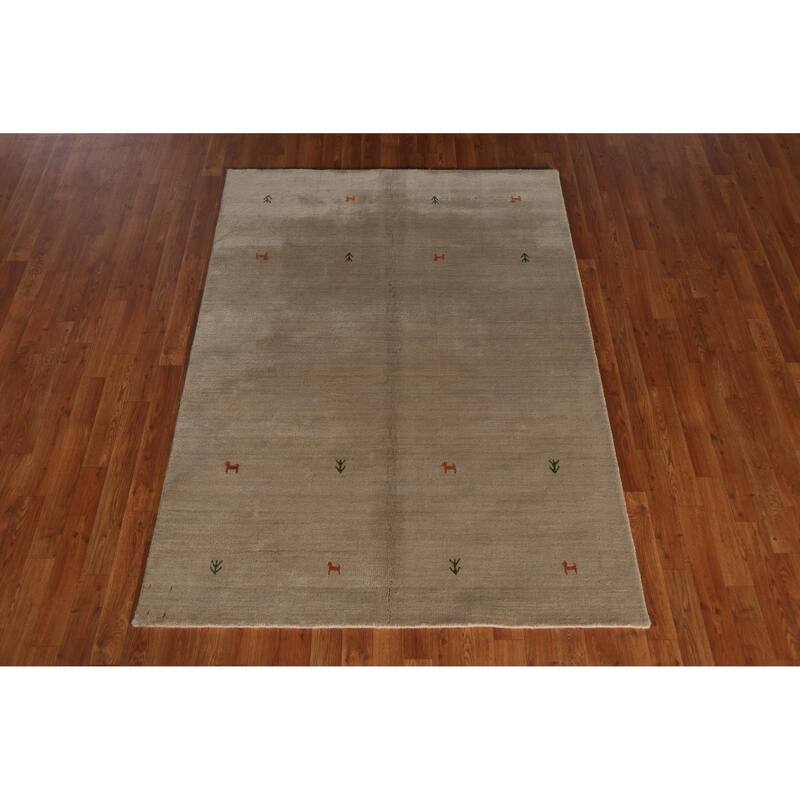 Beige Tribal Gabbeh Indian Rug Hand-Knotted Oriental Wool Carpet - 4'7" x 6'4"