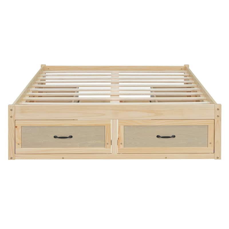 Full Size Platform Bed with 6 Storage Drawers, Antique Natural, Sleek Design for Bedroom Organization