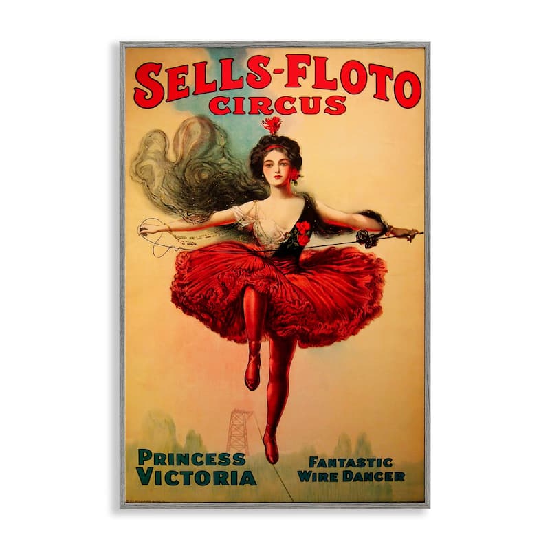 Stupell Sells-Floto Circus Vintage Poster Framed Giclee Art Design By Marcus Jules - 12 x 18 - Grey