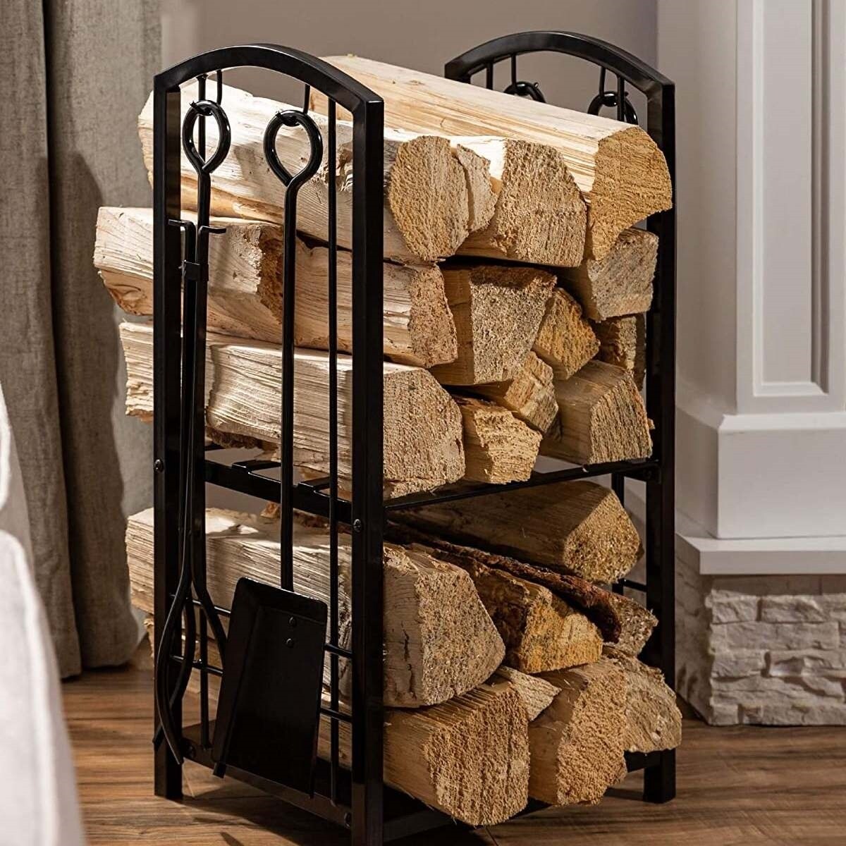 5 Piece Vintage Firewood Log Rack Holder Tools Set - 17 L x 12 W x 29H -  Bed Bath u0026 Beyond - 33941317
