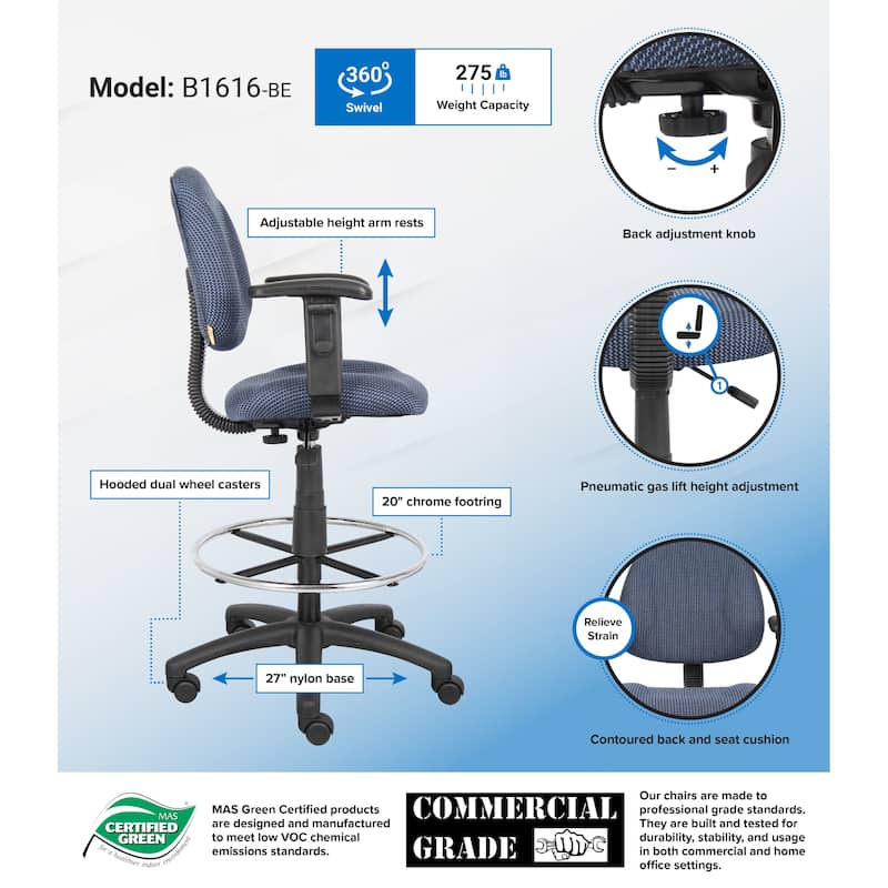 Boss Contoured Comfort Drafting Chair with Arms