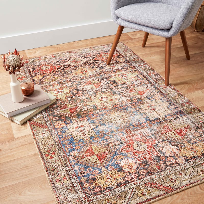Alexander Home Dhanya Bohemian Distressed Area Rug - 2' 6" x 7' 6" - sea / multi - Runner