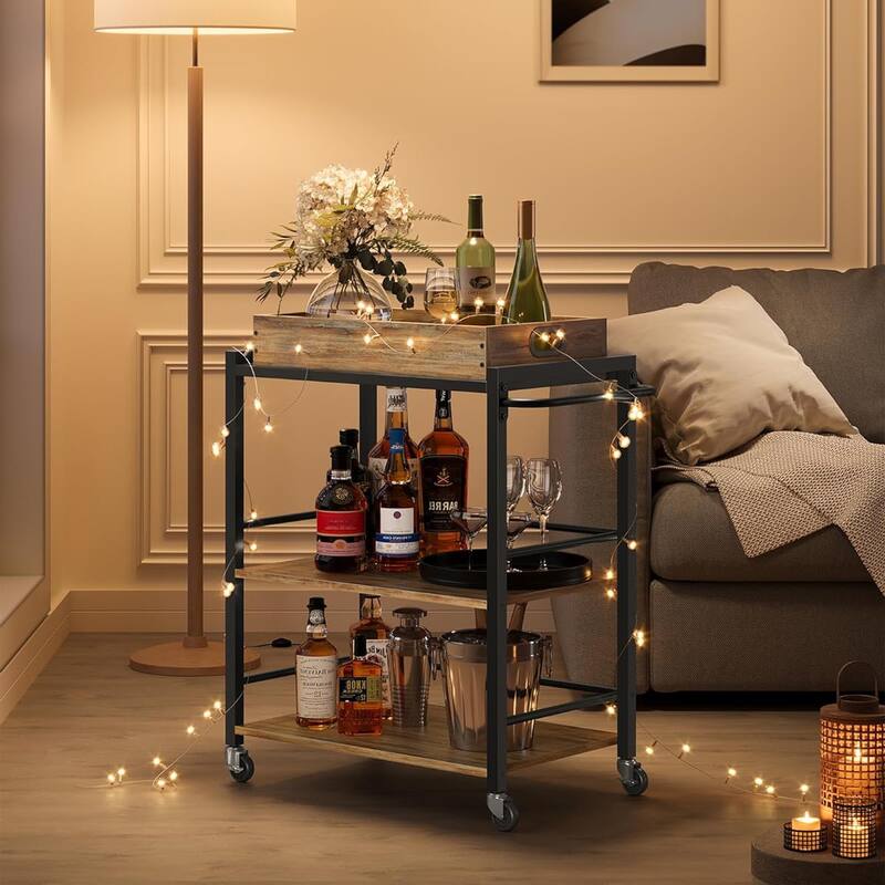 3-Tier Kitchen Serving Cart on Wheels with Storage, Leveling Feet