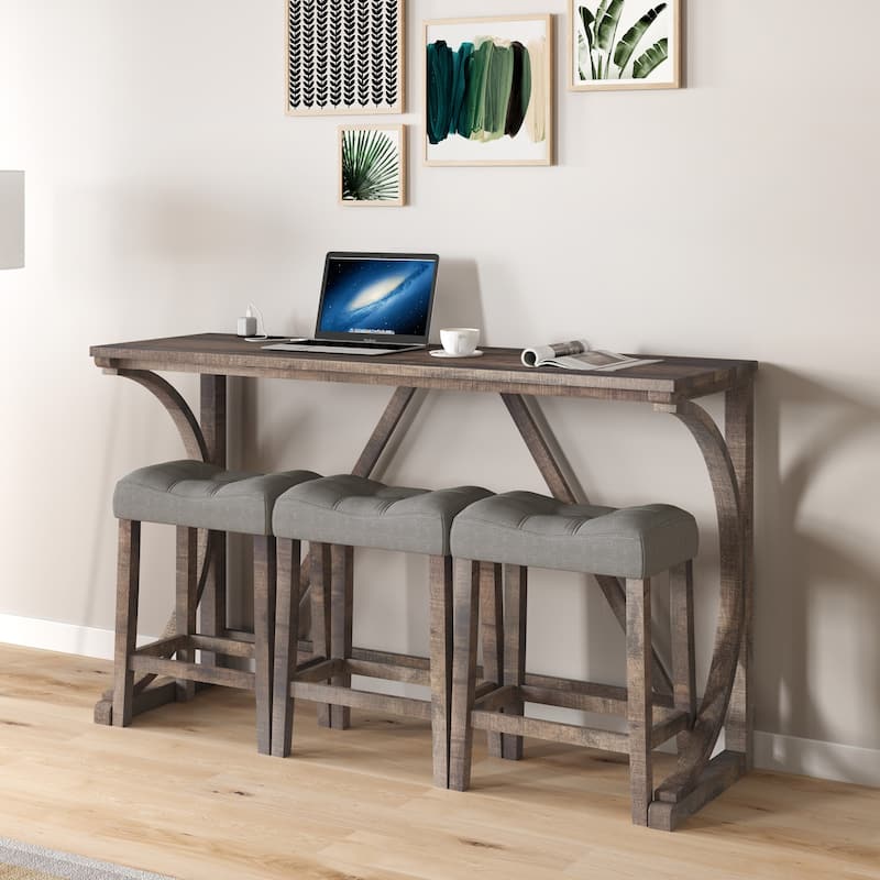 Bar Table Set with Power Outlet, Bar Table and Chairs Set, 4 Piece Dining Table Set,