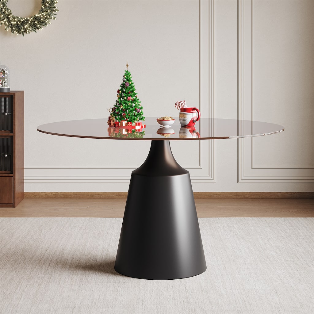 35" Modern Round Dining Table with Black Glass Top