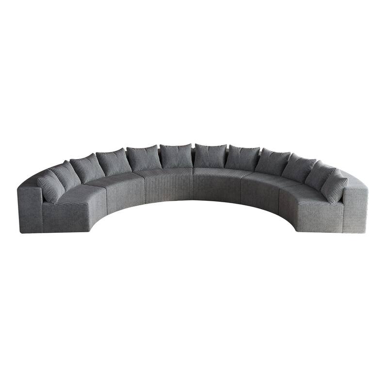 Curved Modular Sectional Sofa Corduroy Conversation Set with Pillows, Symmetrical Sleeper Sofa Semi Circular Couch