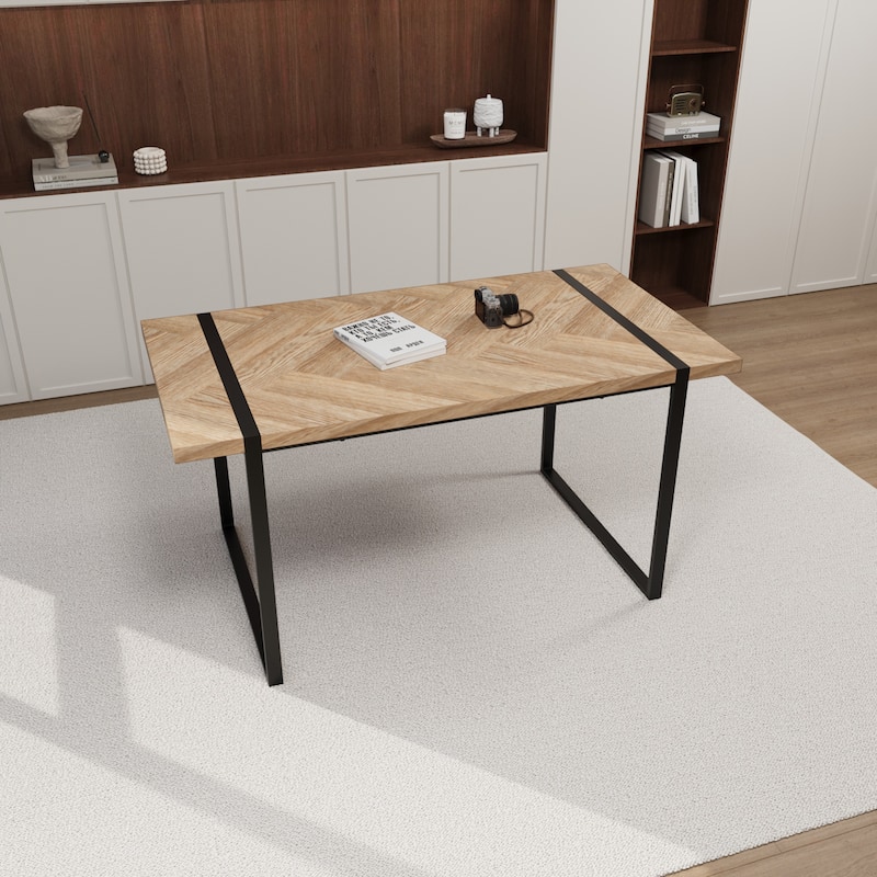 59 " dining table modern industrial rectangular, 1.5" thick engineering wood tabletop and rectangular metal legs