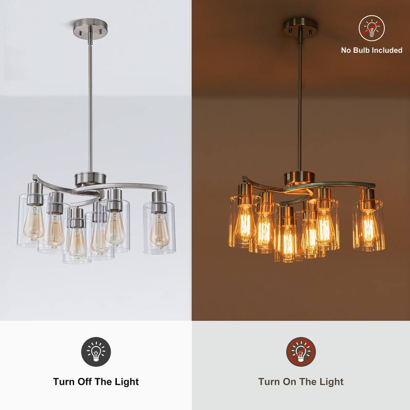 Modern Farmhouse 6-Light Chandeliers for Dining Room Light Fixture over Table with Clear Glass Shade