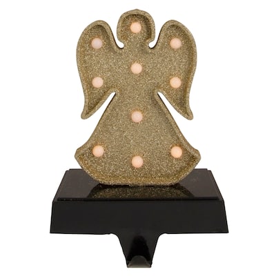 Gold Glittered LED Lighted Angel Christmas Stocking Holder 7"