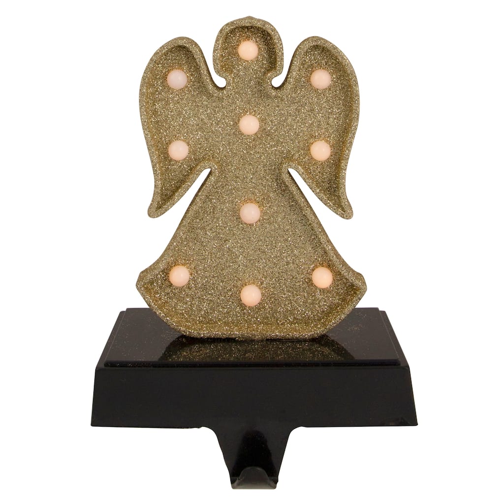 Gold Glittered LED Lighted Angel Christmas Stocking Holder 7"