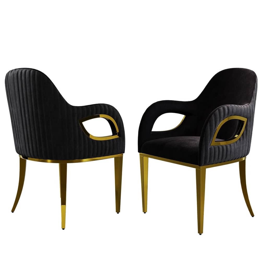 Luxury Black Velvet Accent Armchair with Fox-Eyes Arms