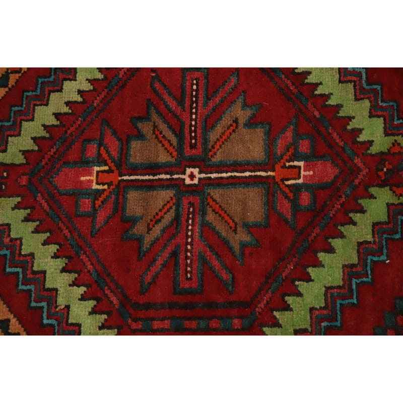 Hand Knotted Oriental 100% Wool Carpet Traditional Geometric Red Ardebil Runner Rug - 10' 8'' X 3' 4''