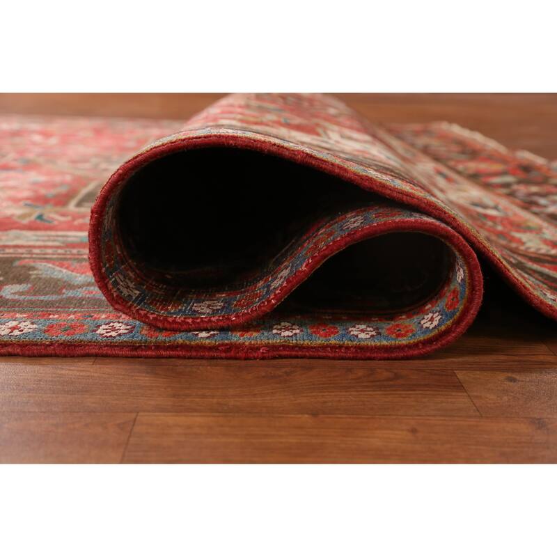 Hand Knotted Oriental 100% Wool Carpet Traditional Floral Red Heriz Area Rug - 9' 7'' X 7' 2''