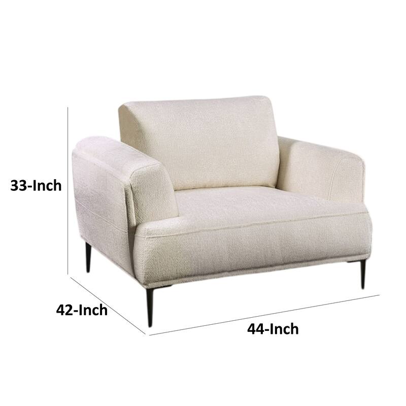 Batty Accent Chair, White Chenille, Adjustable Attached Pillow Back