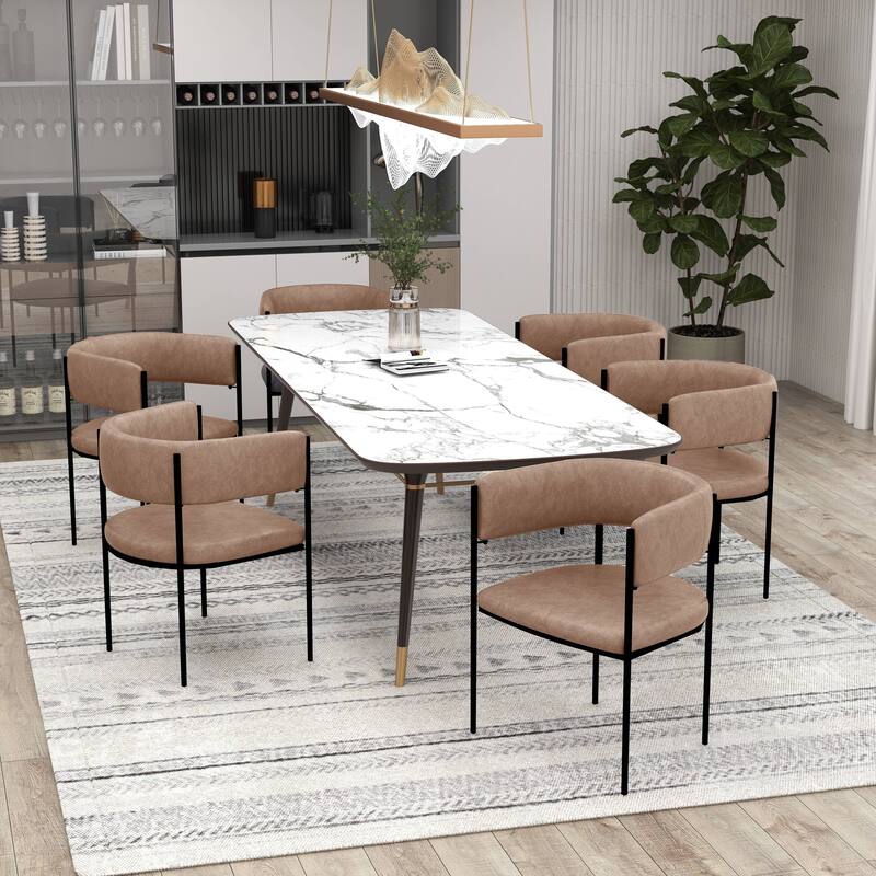 Dining Chair in Leather with Open-Back and Powder Coated Iron Legs Set of 4