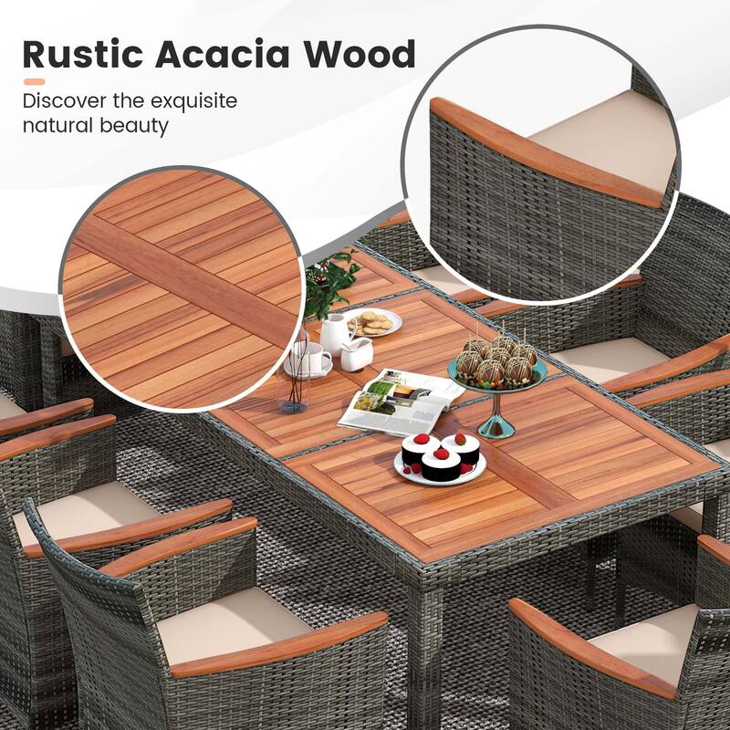 Costway 9 Pieces Outdoor Wicker Dining Set with Acacia Wood Table and - See Details