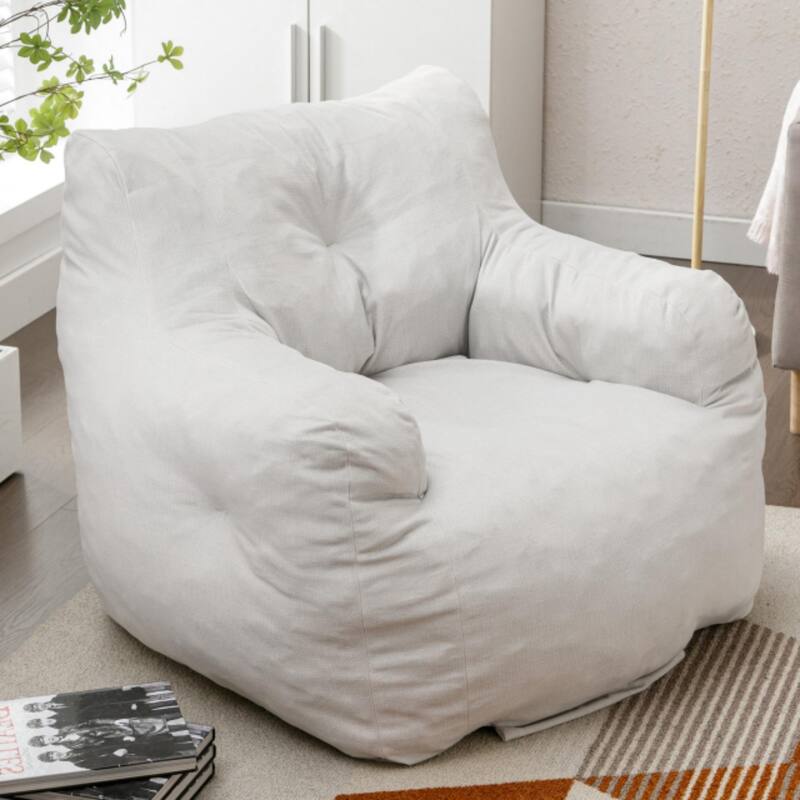Ivory Soft Velvet Bean Bag Chair with Memory Foam Filling