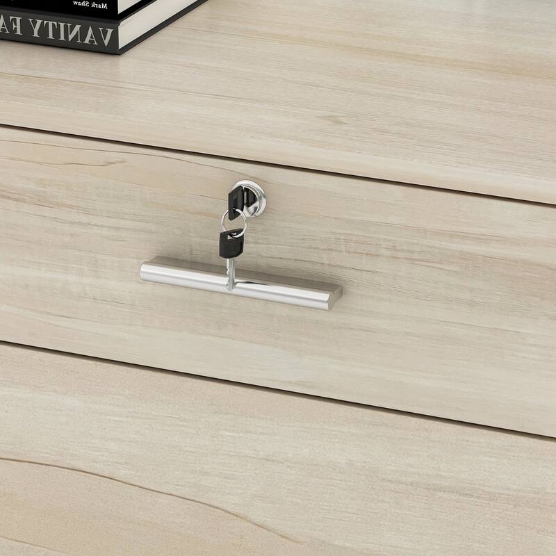 55.1"W 43.3"H Rectangular Wood Reception Desk With Lockable Drawer