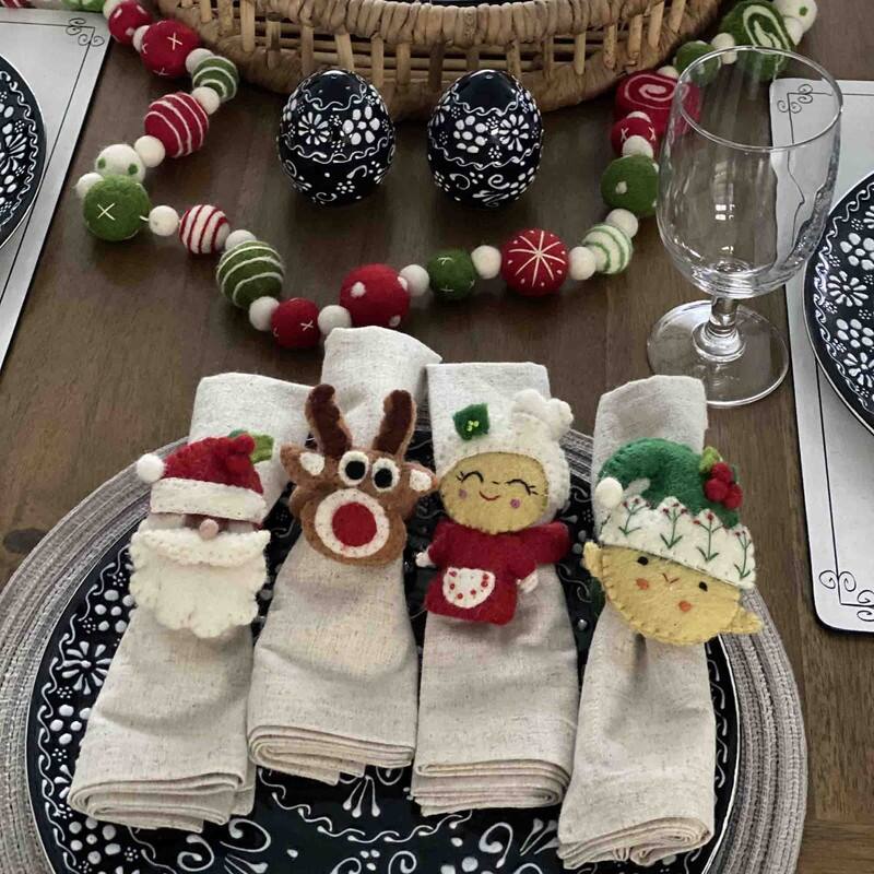 Handmade Felt Christmas Napkin Ring, Set of 4 (Nepal)