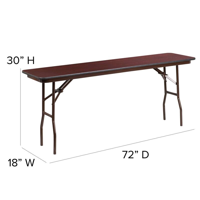 18" x 72" Rectangular Mahogany Melamine Laminate Folding Training Table - 18"W x 72"D x 30"H - 18"W x 72"D x 30"H