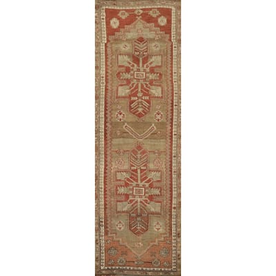 Hand Knotted Oriental 100% Wool Carpet Traditional Geometric Oranges & Rust Kurdish Runner Rug - 10' 5'' X 2' 8''