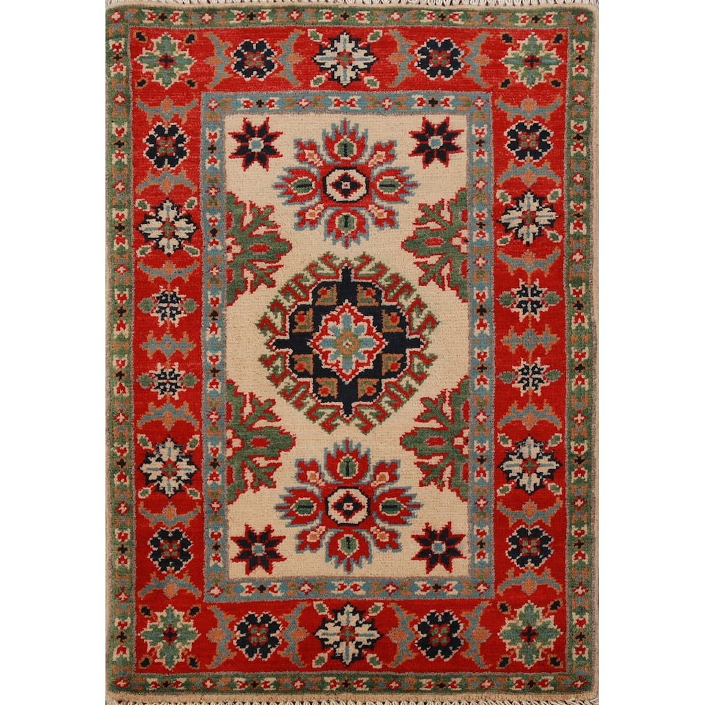 Traditional Beige Kazak Oriental Rug Handmade Wool Carpet - 2'0"x 3'0"