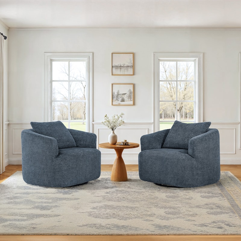 Chenille Swivel Accent Chair with Pillow