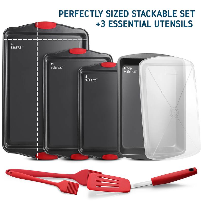 JoyTable Bakeware Set - Nonstick Bakeware Set With Silicone Handles & Utensils