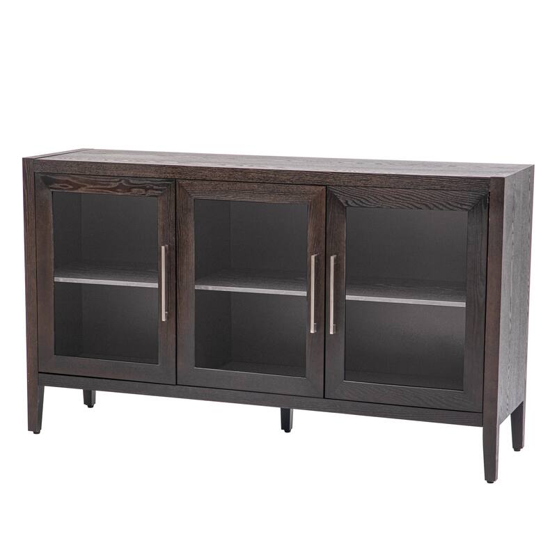 Modern MDF Storage Cabinet with Tempered Glass Doors and Adjustable Shelf for Living Room & Entryway