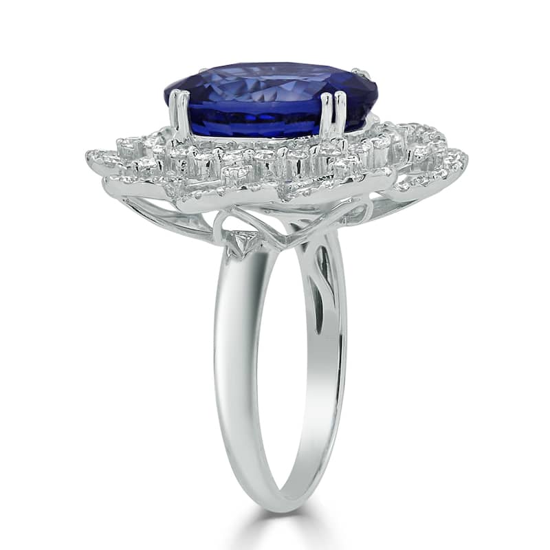 Auriya 18k Gold 10.05ct Oval Sapphire Halo Diamond Engagement Ring 1 1/4ct TDW