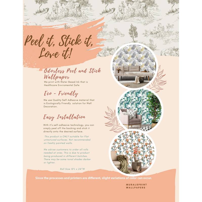 Palm Tropical Leaves Removable Wallpaper - 10'ft H x 24''inch W