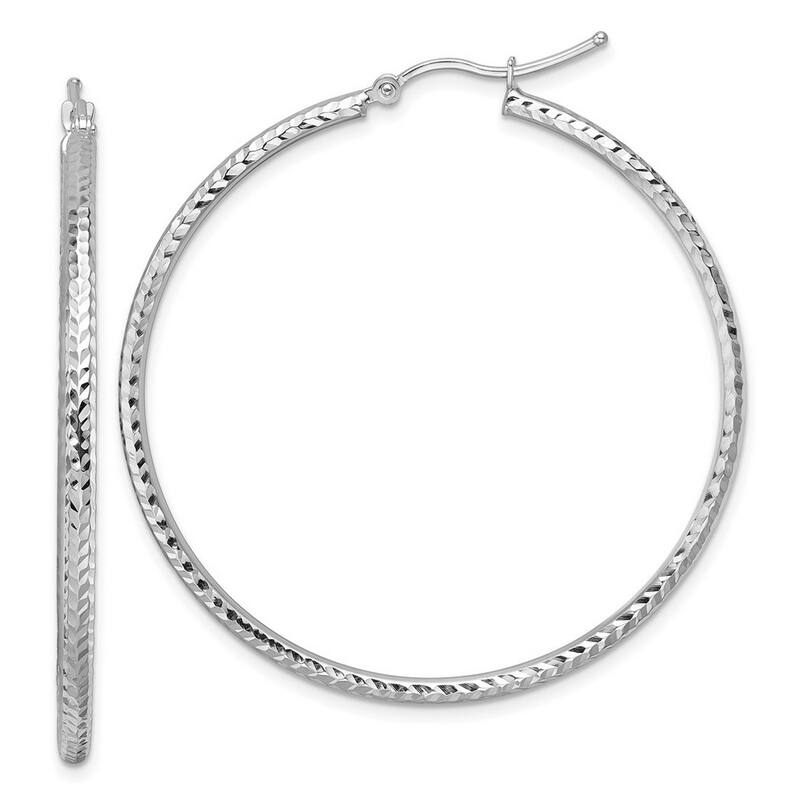 Curata 10k White Gold 2mm Solid Diamond-cut Round Tube Hoop Earrings - 13mm - 50mm