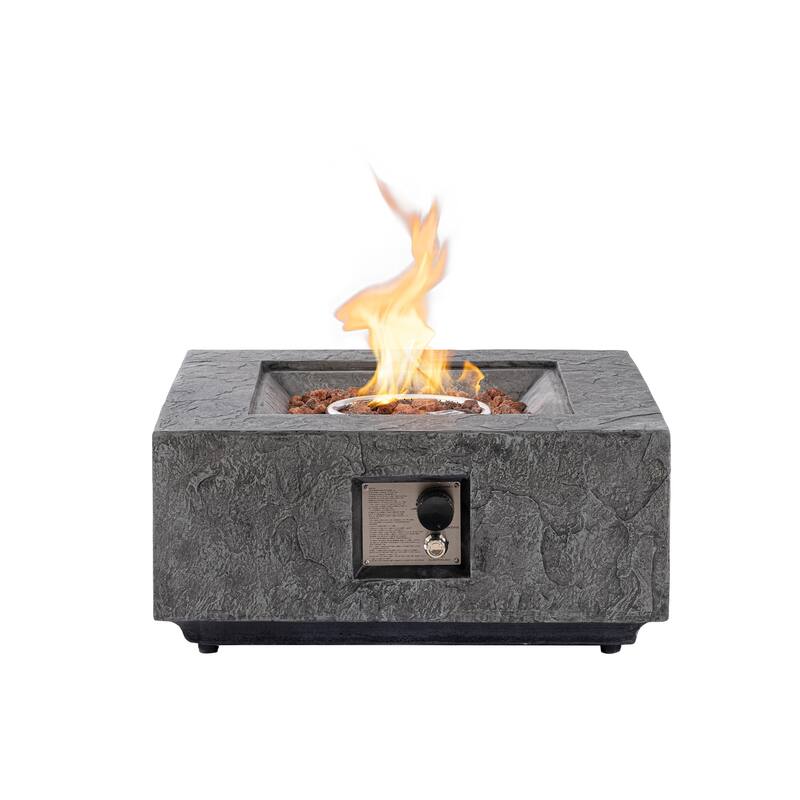 COSIEST 28" Modern Outdoor Gas Fire Pit Table Textured Stone Finish - Square