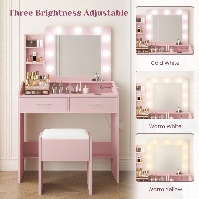 Modern Dressing Table, Makeup Vanity Desk with Mirror and Lights for Bedroom