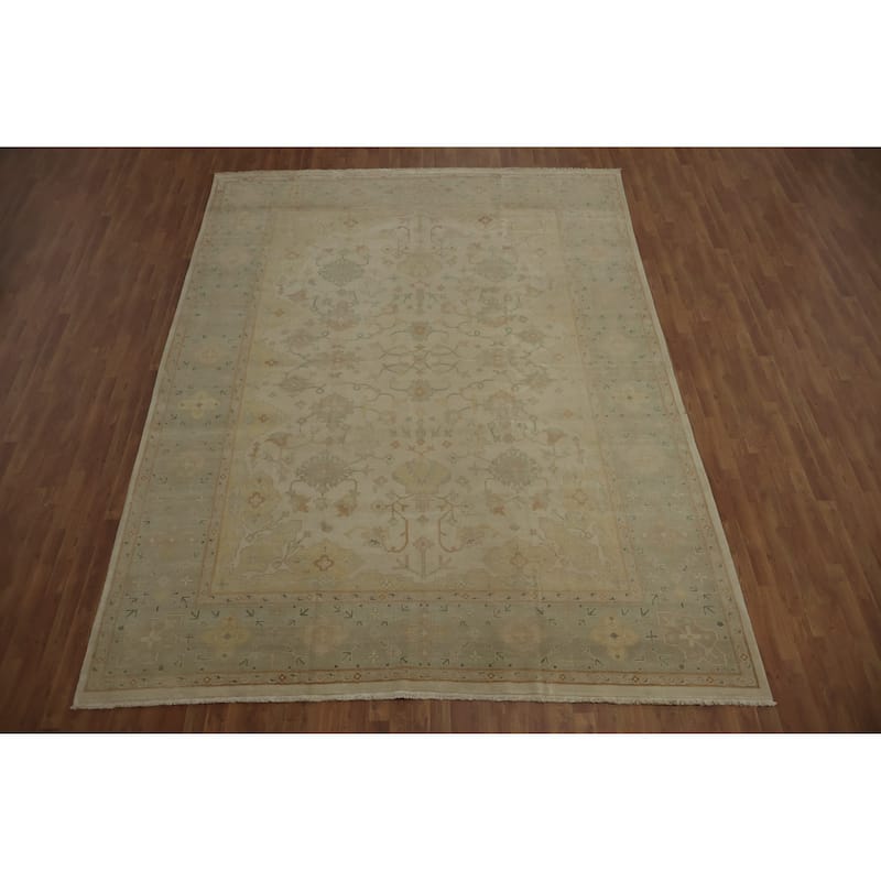 Hand Knotted Oriental 100% Wool Carpet Transitional Floral Beige & Ivories Oushak Area Rug - 12' 9'' X 9' 7''