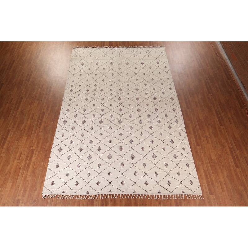 All-Over Trellis Moroccan Large Oriental Area Rug Handmade Wool Carpet - 9'7"x 14'8"