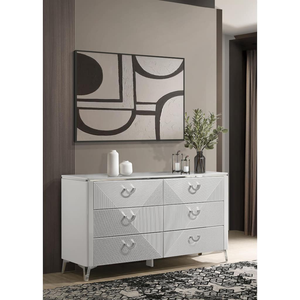 Cassia 6-drawer Dresser Cabinet with MirrorWhite High Gloss