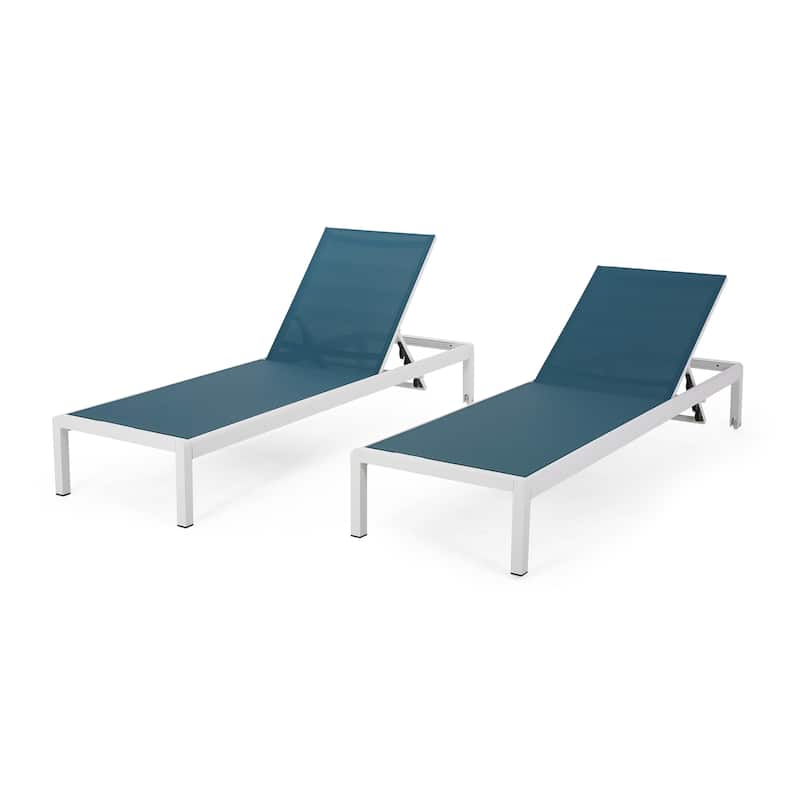 Cape Coral Outdoor Aluminum Chaise Lounge (Set of 2) by Christopher Knight Home - Teal + White