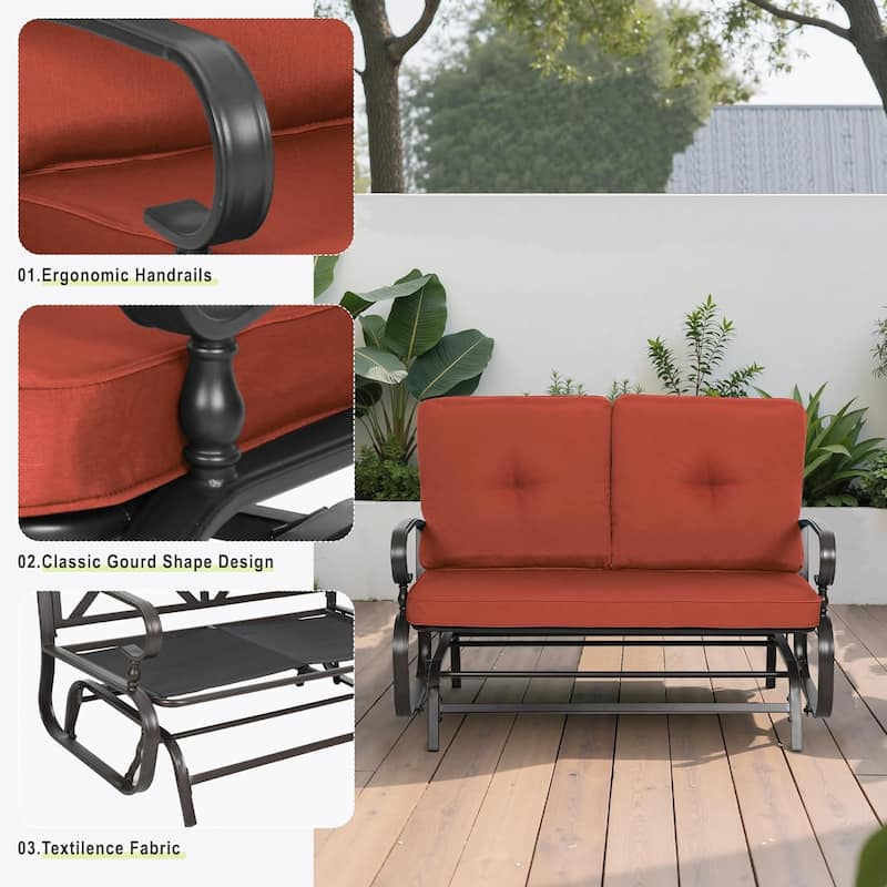 5-Piece Outdoor Patio Conversation Set Glider Loveseat and Rocker with Cushions