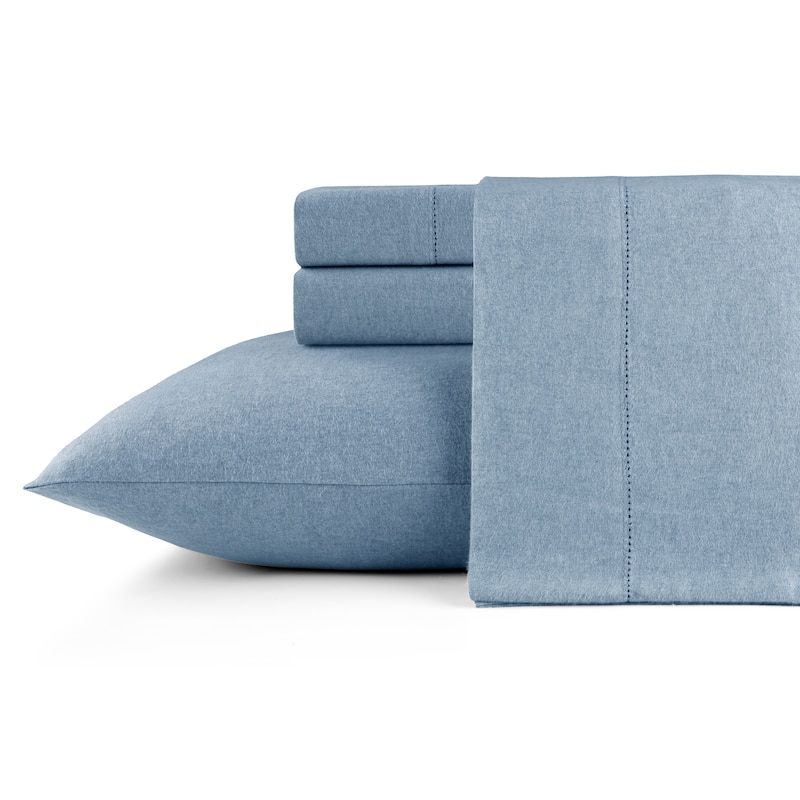 Pointehaven Solid Cotton 180 GSM Deep Pocket Oversized Brushed Flannel Sheet Set - Heather Blue - Full