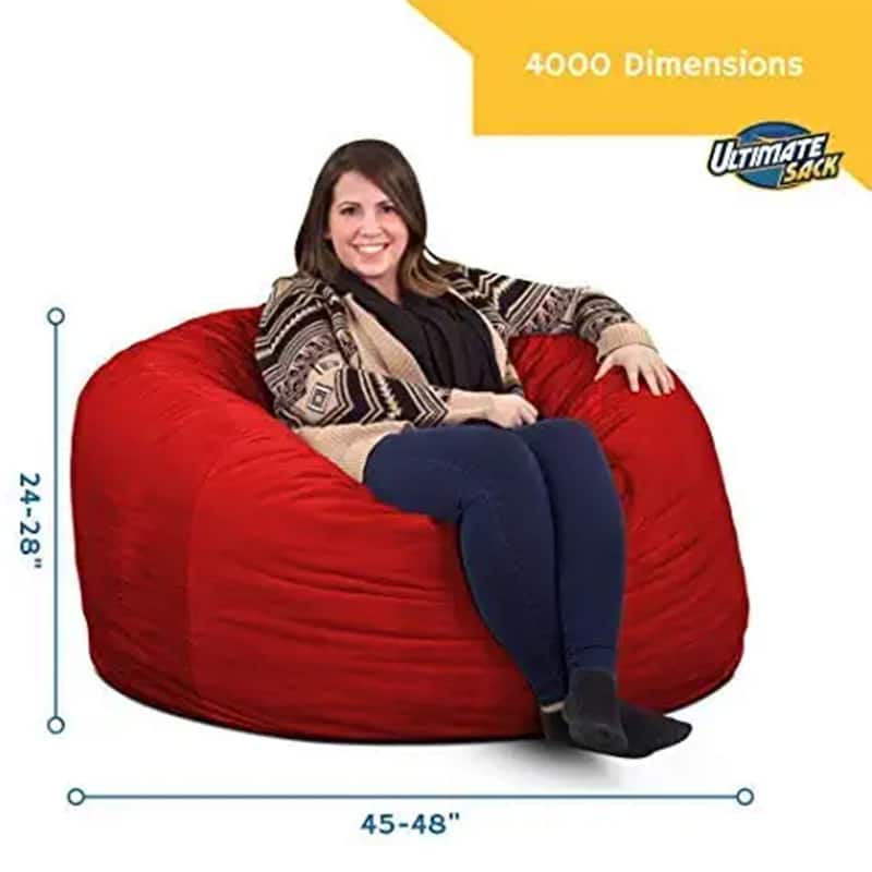 Ultimate Sack 4ft Bean Bag Chair, Oversized Indoor Comfy Lounger, Burgundy Suede