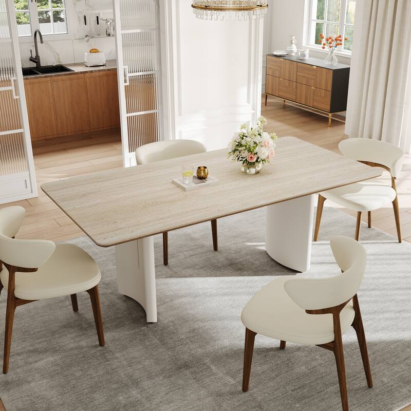 63" Modern Retangular Dining Table For 4-6,beige Sintered Stone Table Top, Cream Kitchen Table For Dining Room