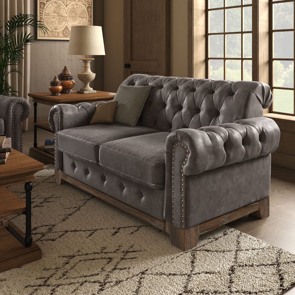 Greenwich Tufted Rolled Arm Nailhead Chesterfield Loveseat by iNSPIRE Q Artisan