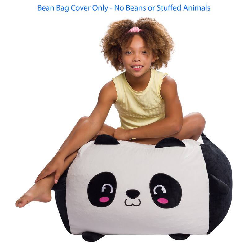 Stuffed Animal Storage Bean Bag Chair Cover only for Kids, Toy Holder - Large - 24 inch - Black Panda