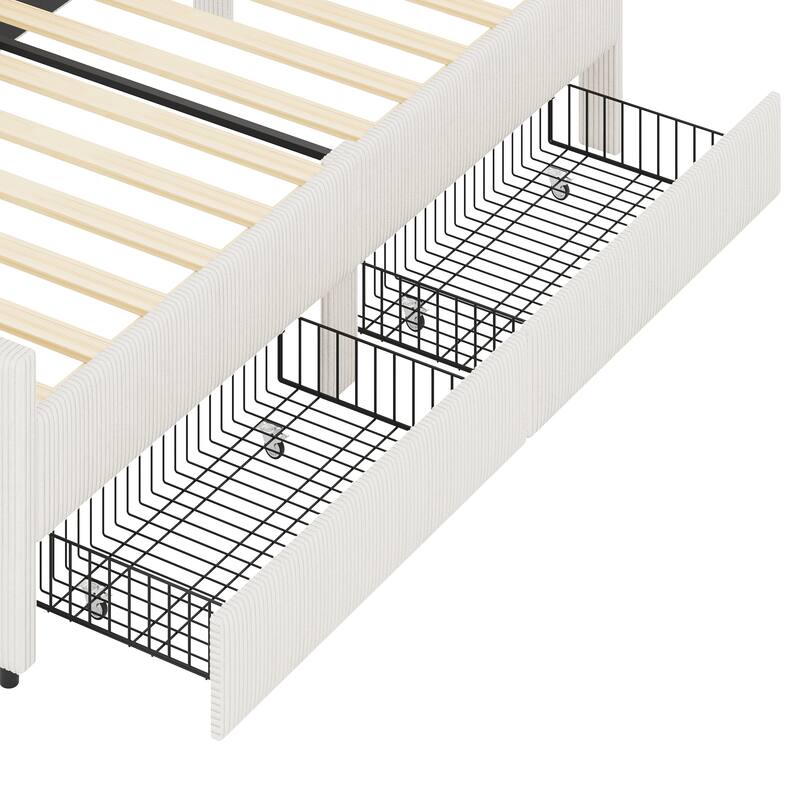 L-Shaped Daybed,Upholstered Bed Frame with 2 Storage Drawers