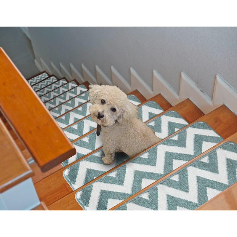 SUSSEXHOME Modern Collection Stair Treads - 7-PACK - Teal-White