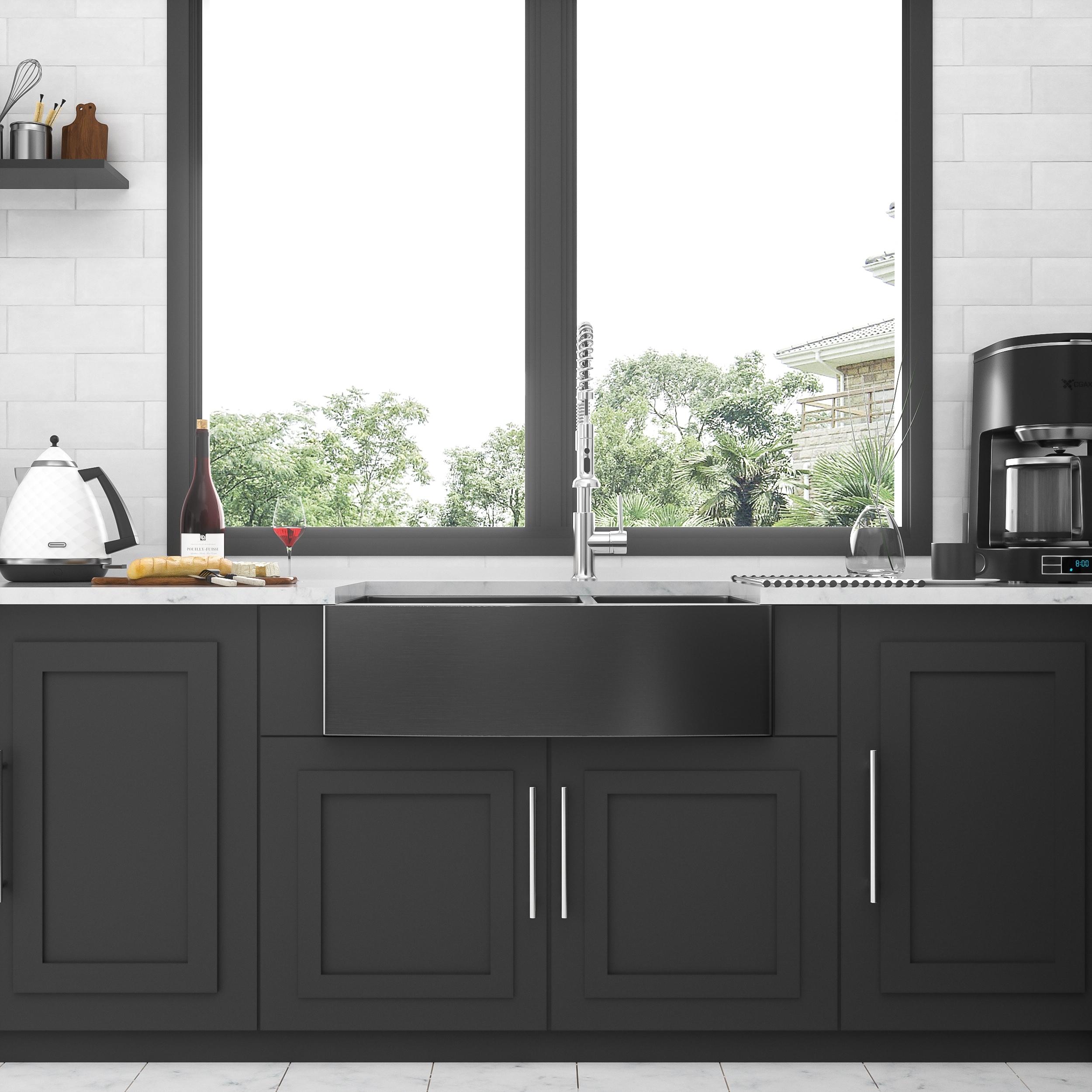 Farmhouse 16 Gauge Double Bowl Stainless Steel Kitchen Sink in Gunmetal Black