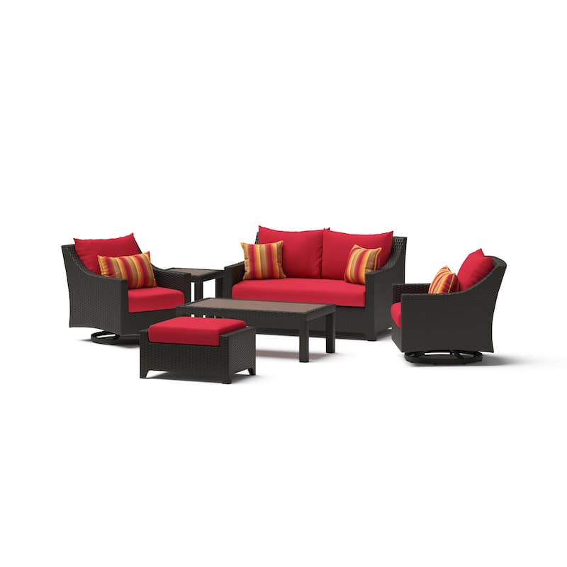 Deco Deluxe 6 Piece Sunbrella Outdoor Patio Love & Motion Club Chairs Set - Sunset Red