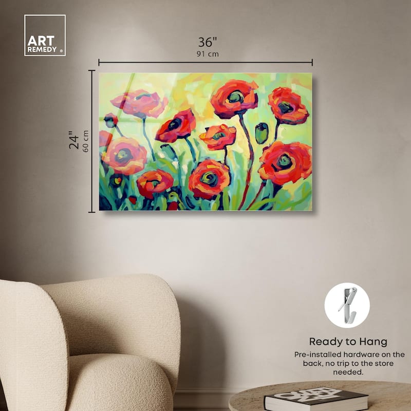 Red Poppy Field I Acrylic by Art Remedy, Ready to Hang