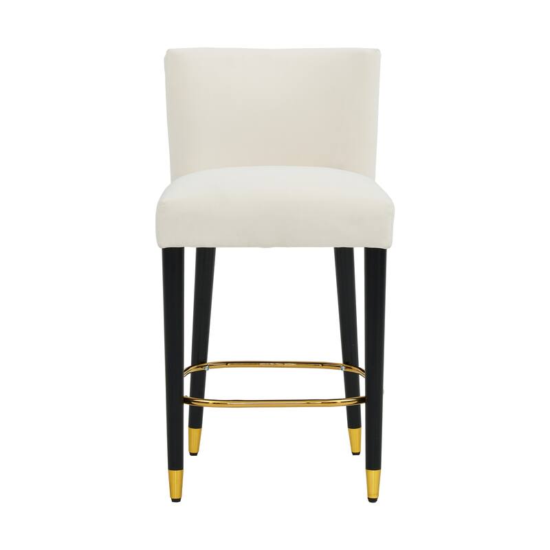Roomfitters 27'' Upholstered Counter Stools, Set of 2 Modern Bar Chairs with Gold Circular Footrest and Light Fabric